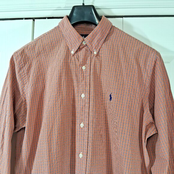Vintage Polo Ralph Lauren Men's Blue and Orange Button Down Shirt - Size L - Picture 1 of 10
